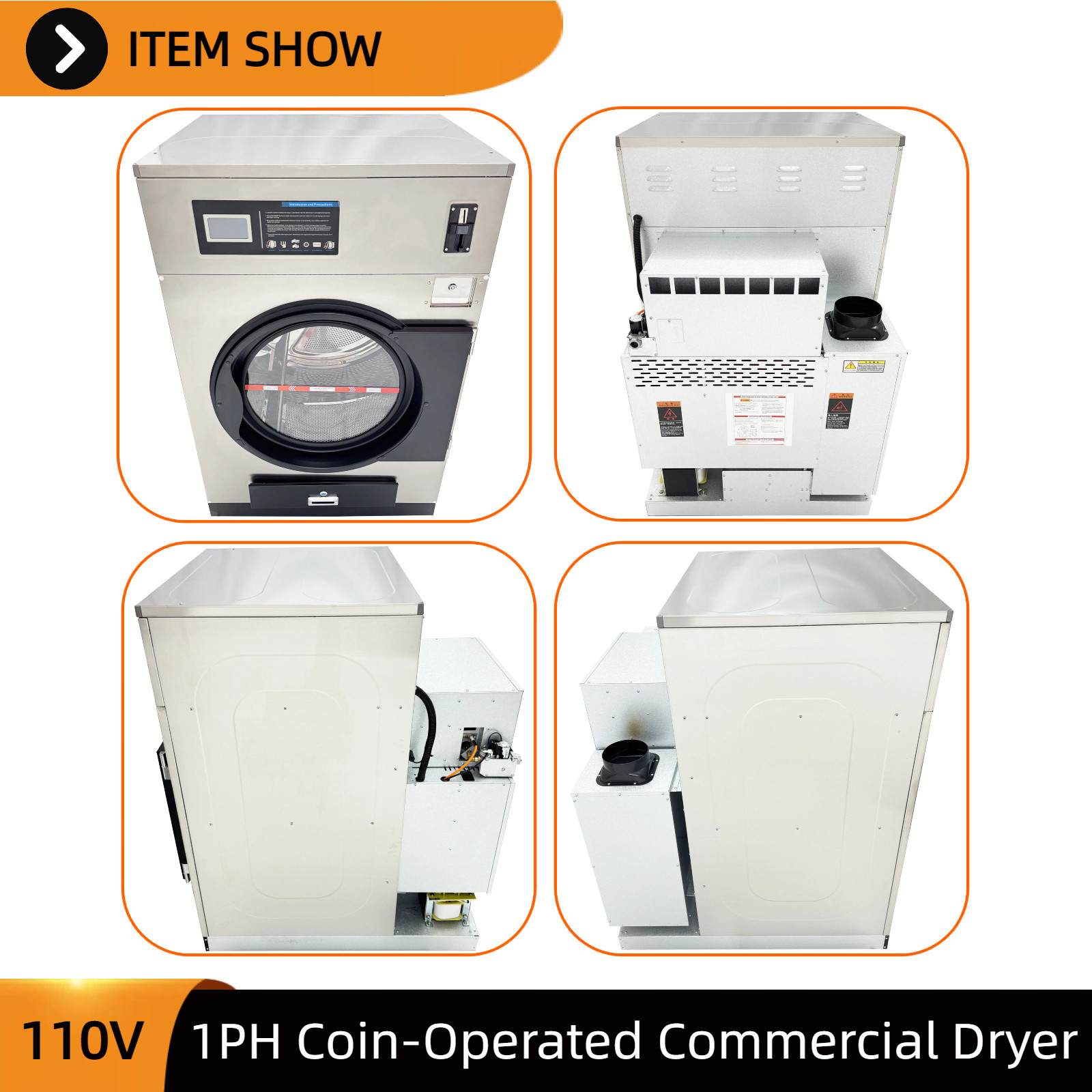 Commercial Gas Dryer 16kg Coin-Operated Laundromat & Industrial Use 110V 1-PH