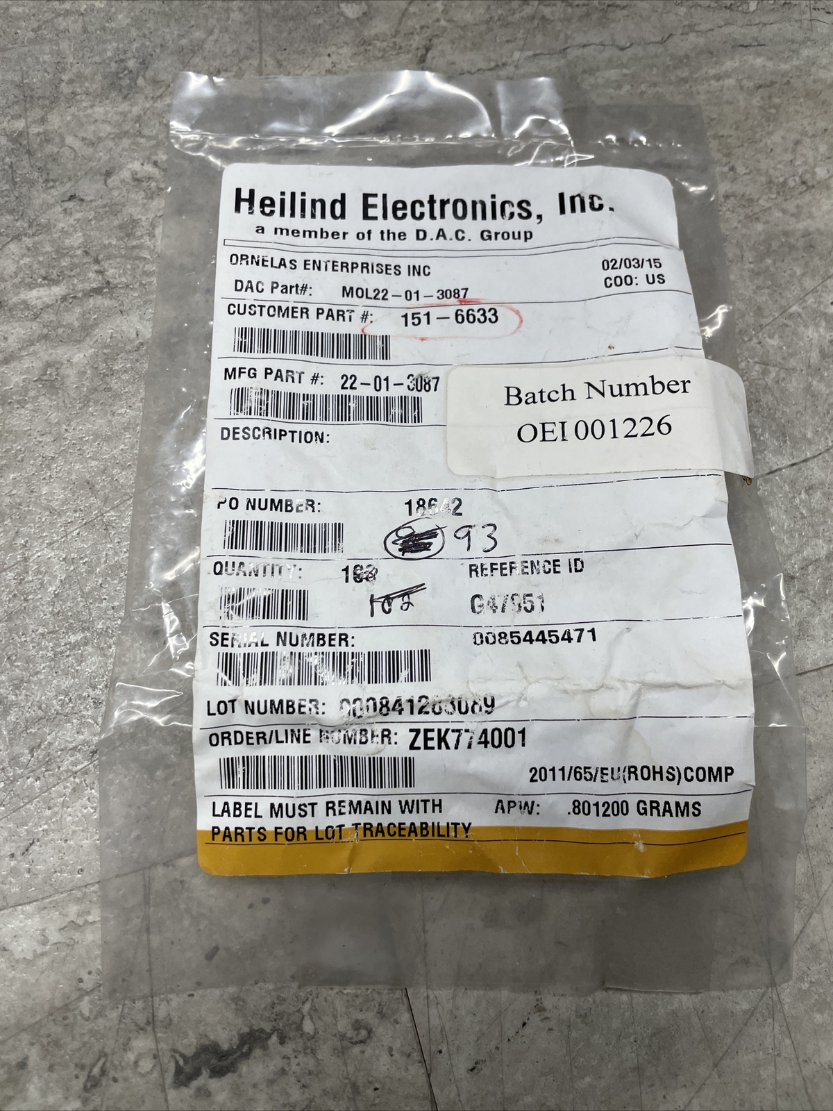 Lot Of 93 Molex 22-01-3087 KK 254 Crimp Housing, 8 Circuits, New