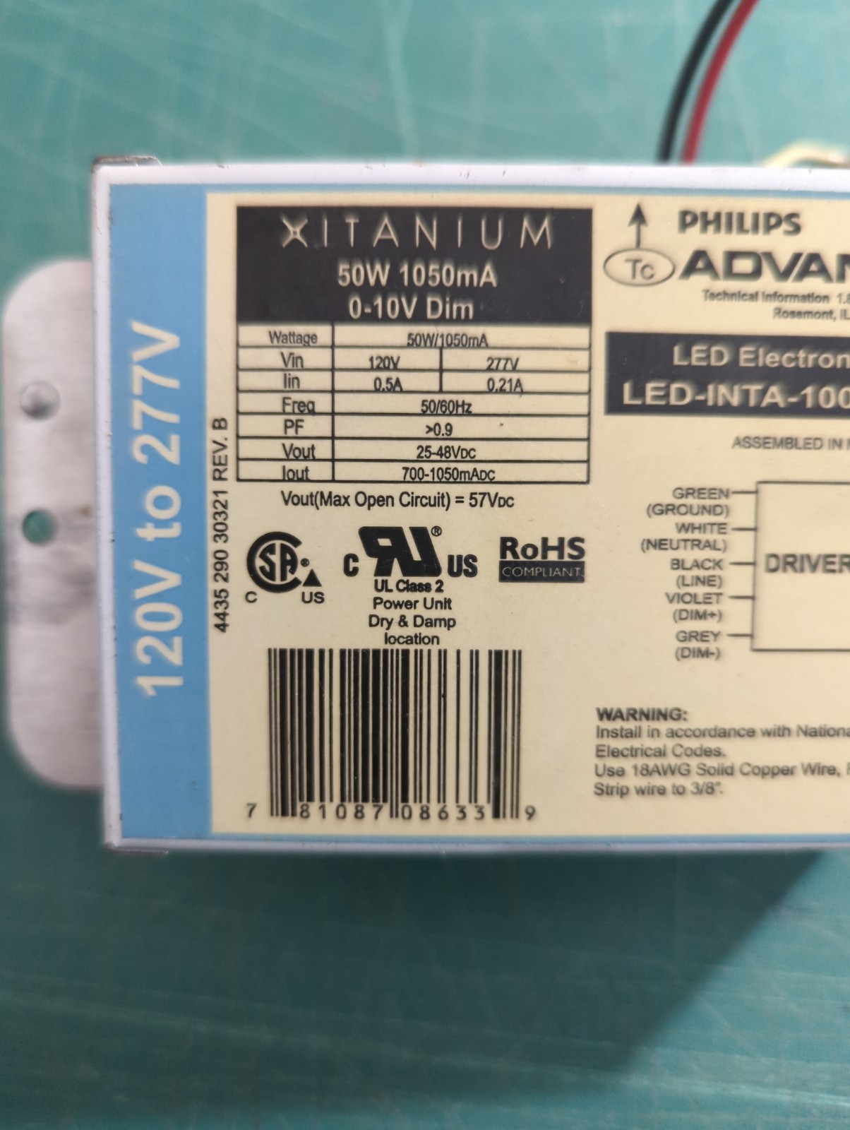 ADVANCE LED-INTA-1000C-60-DB LED Electronic Driver,Dimmable, TESTED (Lot Of 12)
