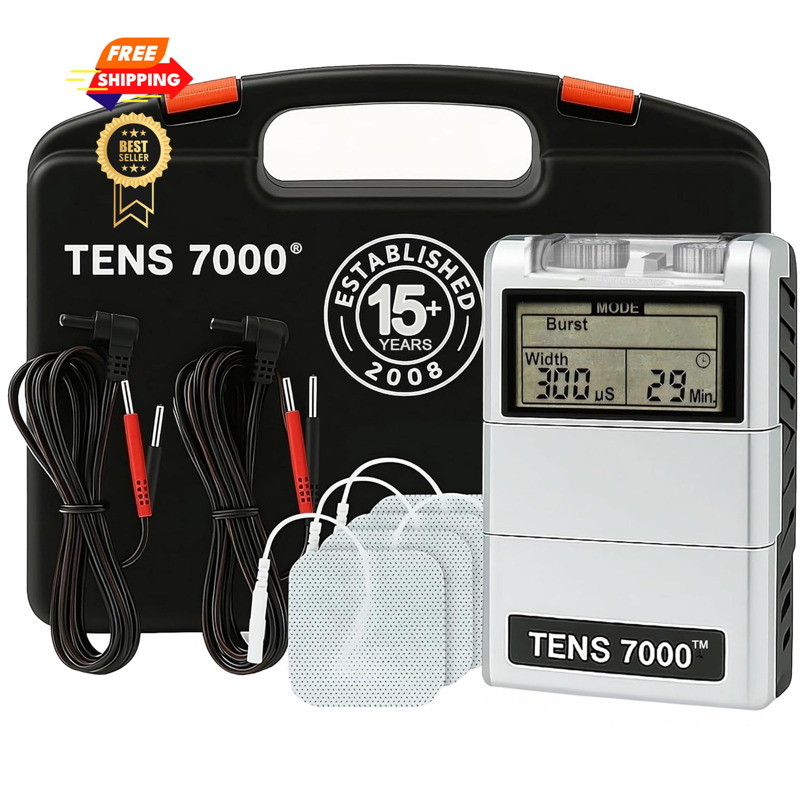 TENS 7000 Digital Unit with Accessories – Muscle Stimulator Black