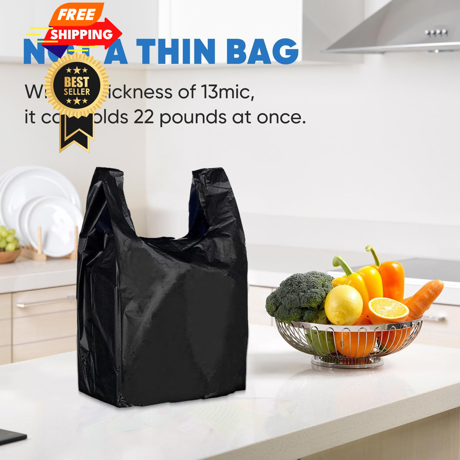 LimonLaviu Black Plastic Grocery Bags, 100 Pack, 1 Count (Pack of 100),