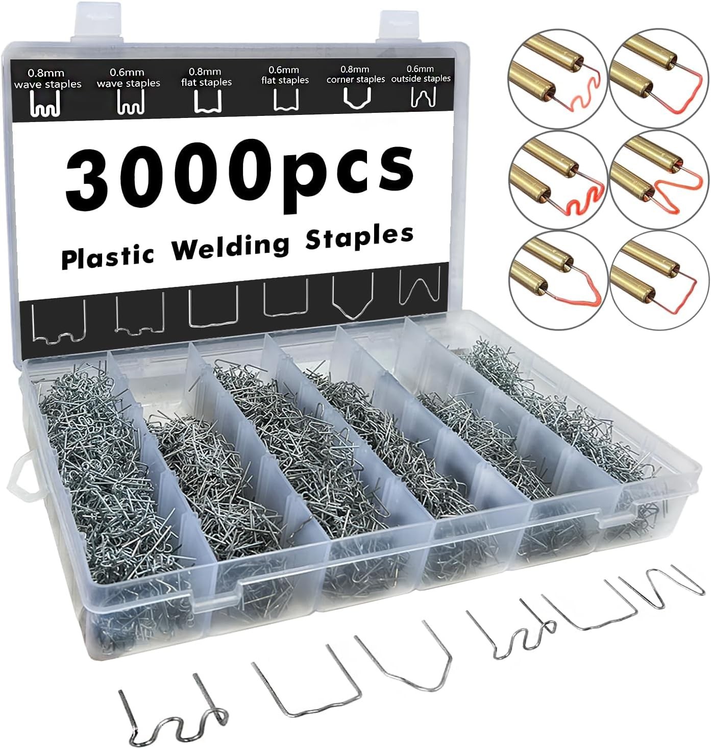 Plastic Welding Staples 3000 pcs,6 Types Hot Staples for Decoration,Auto Repair,