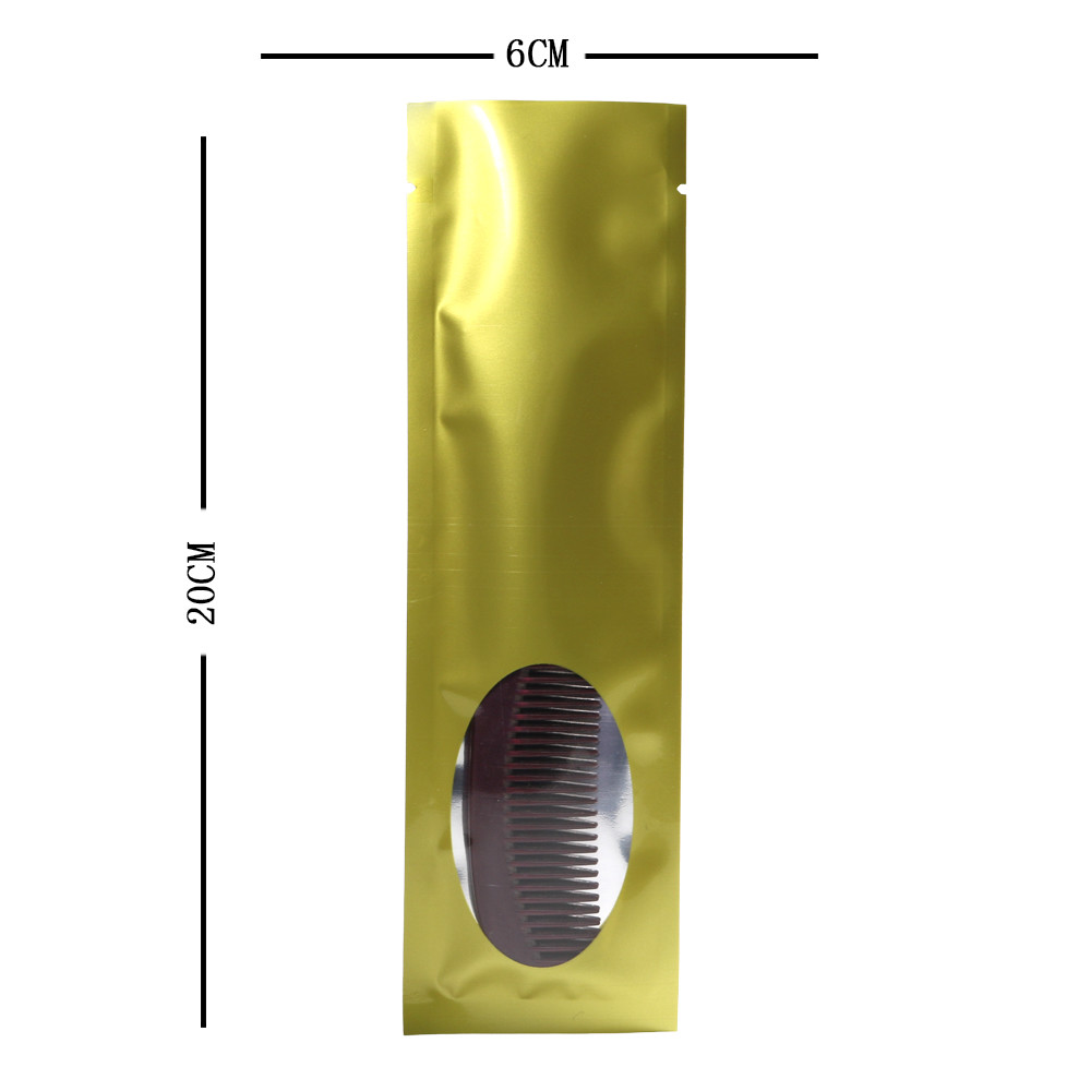 2.25×7.75in Foil Gold Tobacco Packing Heat Sealable Bag w/ Oval Window N02