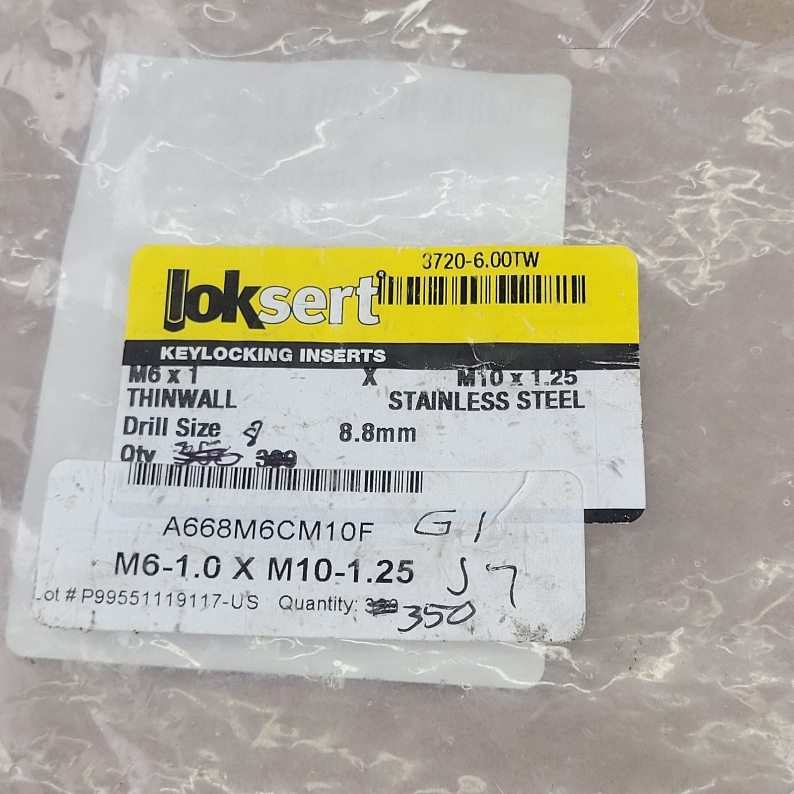 Lot of 8 Loksert 3720-6.00TW Locking Thread Insert M6 X 1 X M10 X 1.25 – NEW