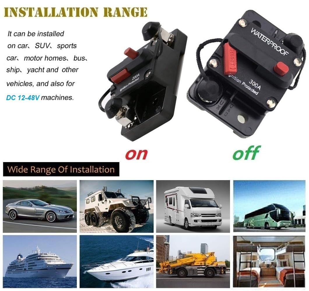 300 Amp Circuit Breaker 30A-300A with Manual Reset Waterproof Inline Fuse Inv…