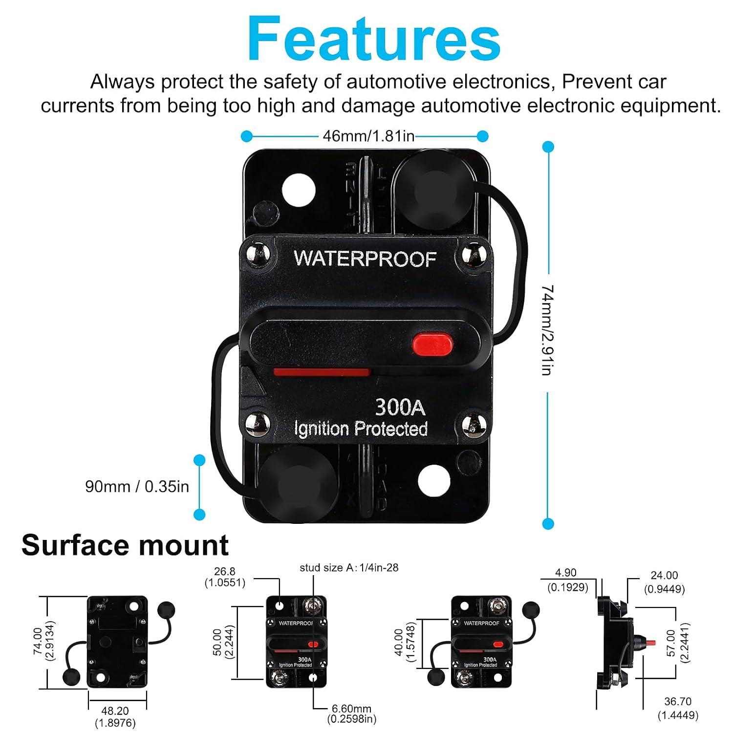 300 AMP Waterproof Circuit Breaker,With Manual Reset,12V-48V DC,30A-300A