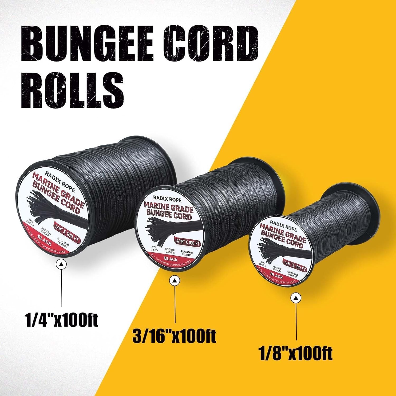 Marine Grade Bungee Cords Heavy Duty Outdoor – Bungee Cord Roll – 100% Stretc…