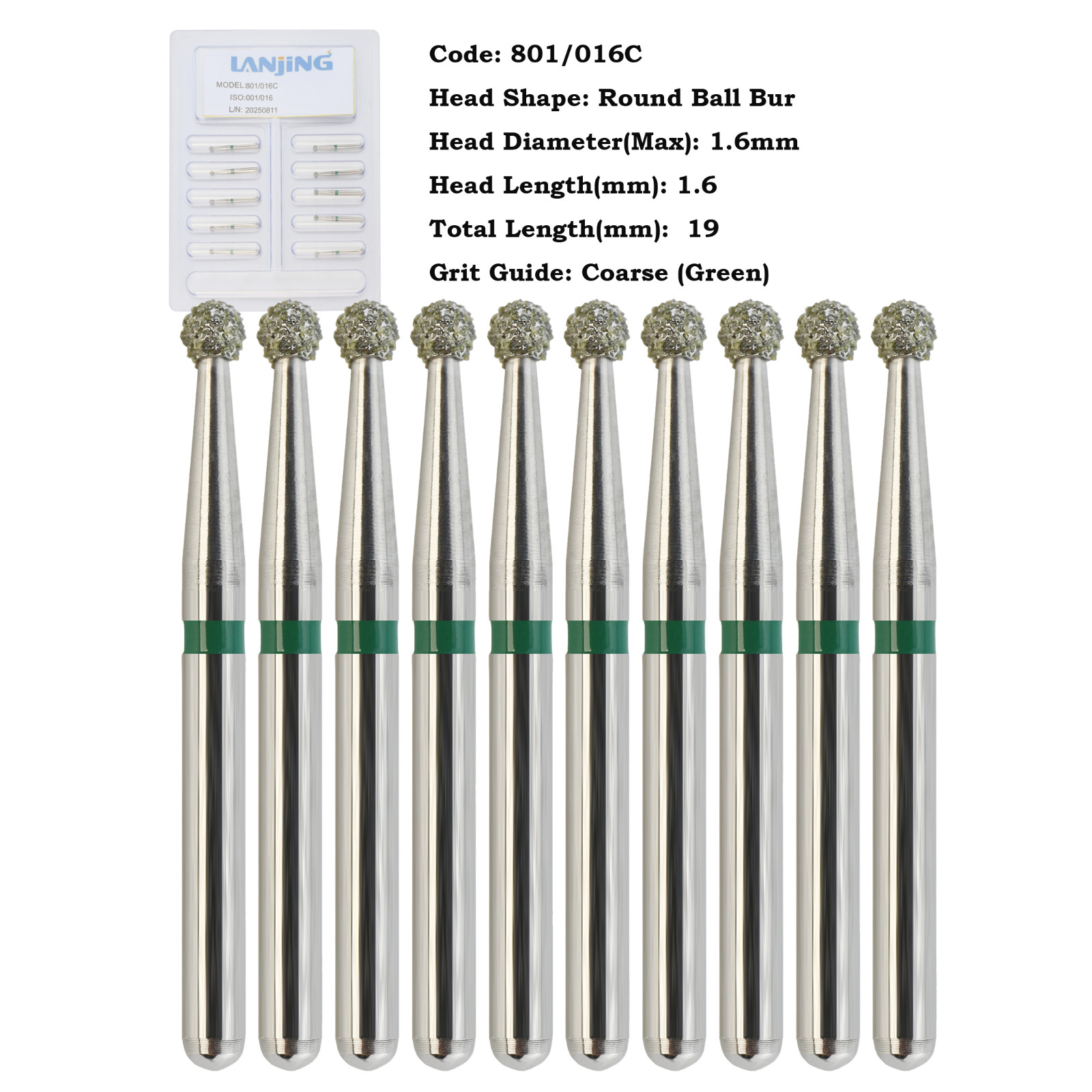 Multi-Use High Speed Diamond Burs Long Round Ball Burr Surgical FG 801/023C