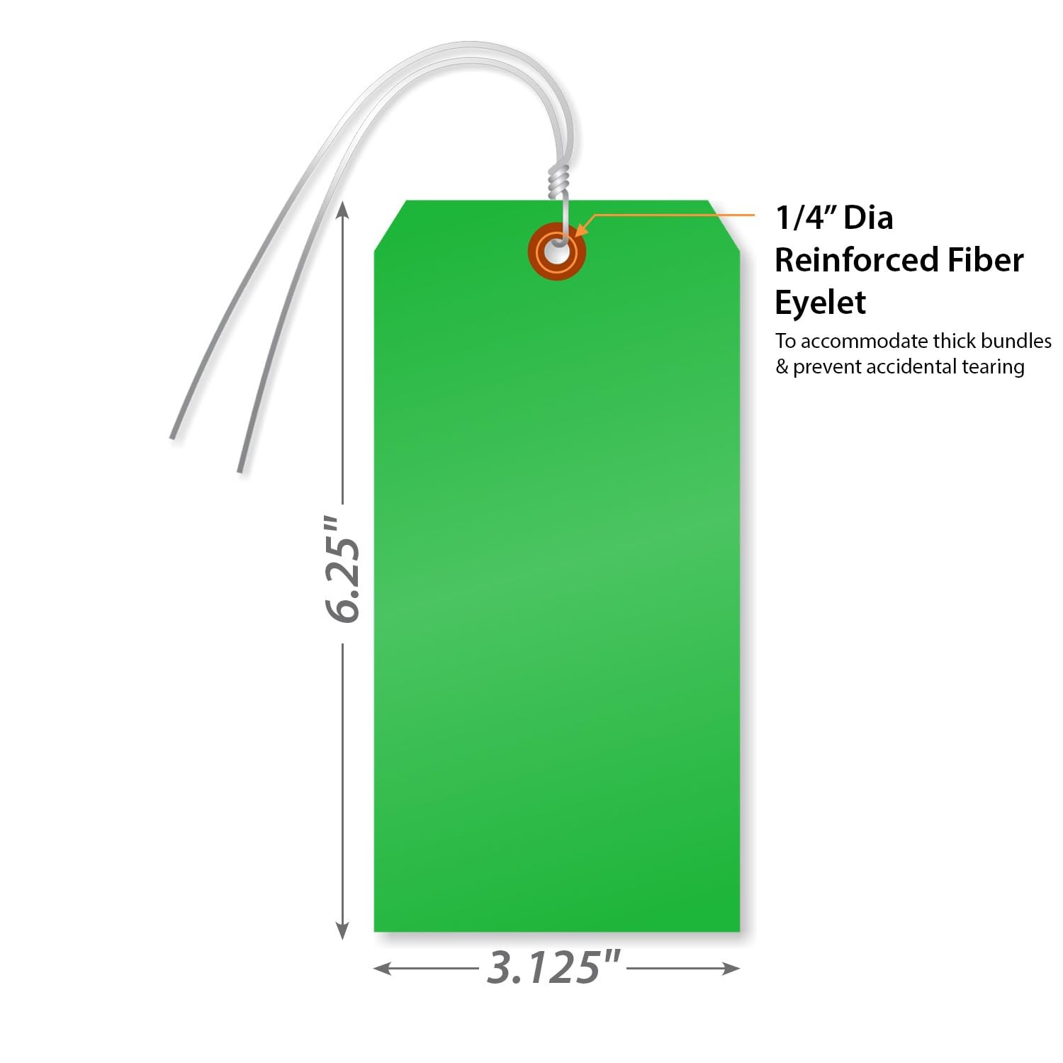 Green Plastic Tags With Wires 6.25×3.125 Inch Metal Eyelet TearProof 100 PCS