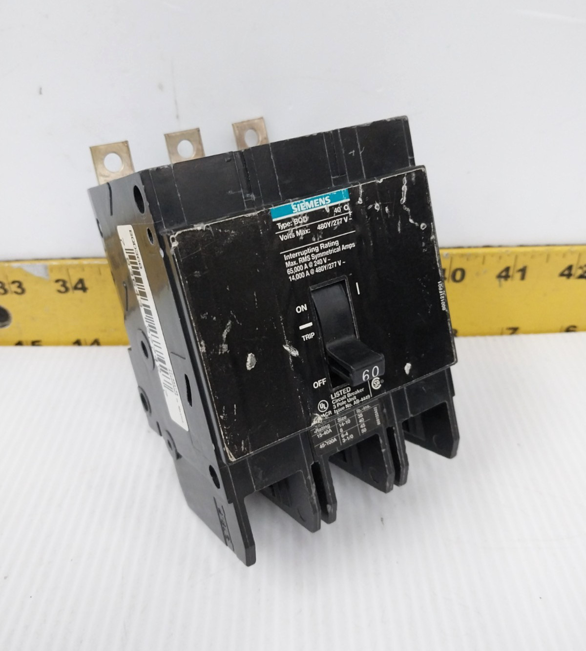 Siemens 60 Amp Bolt-On Circuit Breaker 480Y/277 VAC 3 Pole BQD360