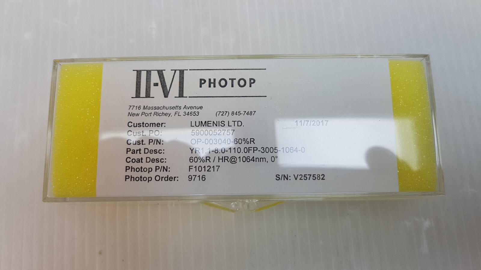 LUMENIS II-VI PHOTOP OP-003040-60%R YR1.1-8.0-110.0FP-3005-1064-0